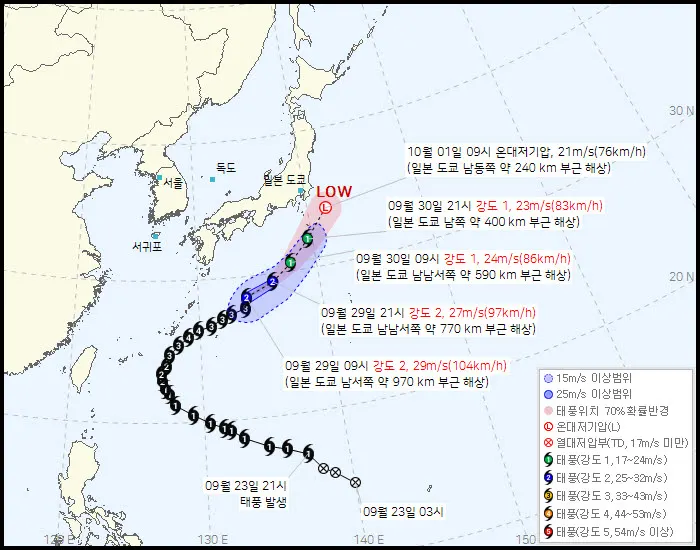 태풍 '수리개', 일본 남쪽 해상 북동진 중